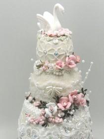 wedding photo - Swan Wedding Cake Topper Three Tier Cake Topper Keepsake Wedding Decoration Egg Art