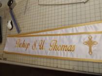 wedding photo - stole sashes memorial service sashes with your special request Embroidered on it  there 6" wide..80" Lg.with cross logo are double doves