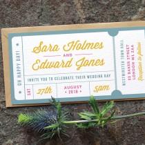 wedding photo - Concert or General Admission Ticket Wedding Invitation / 'Just the Ticket' Fun Modern Wedding Invite / Yellow Blue Pink / ONE SAMPLE