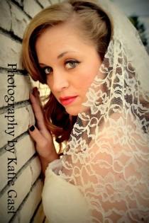 wedding photo - Lace wedding veil on comb, white lace shoulder length wedding veil, bridal lace veil, katy's clips
