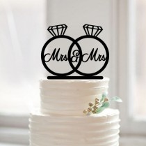 wedding photo - Same sex cake topper wedding,lesbian cake topper,custom mrs & mrs cake topper,wedding ring cake topper,modern cake topper,rustic cake topper