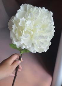 wedding photo - Real Touch White Peony Flowers Single Stem Artificial Open Peony Flowers For Bridal Bouquet Home Decor