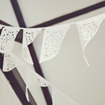 wedding photo - White Wedding fabric bunting, White lace garland