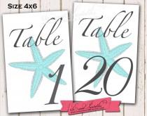 wedding photo - 1 to 20 Printable Starfish Table Numbers, Aqua 4x6 DIY Table Cards, Beach Wedding, INSTANT DOWNLOAD by Event Printables
