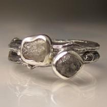 wedding photo - Rough Diamond Stacking Twig Ring Set in Recycled Sterling - Made to Order
