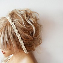 wedding photo -  Rustic Wedding Hair Accessory, Pearl Wedding Headband, Bridal Pearl Headband, Bridal Hair Accessory, Lace pearl Hair