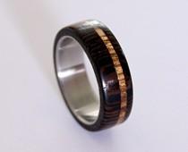 wedding photo - Titanium men ring with wenge wood and zebrano wood inlay