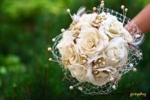 wedding photo - Bridal bouquet GLAMOROUS ACCENT II - Sinamay and dupioni Silk handmade flower
