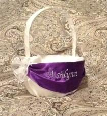 wedding photo - Flower girl basket ivory or white with name or initials embroided