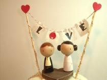 wedding photo - Personalized Star Wars Kokeshi Wedding Cake Topper with Base, Bunting and Heart, Love Bunting, Mr and Mrs Bunting