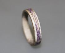 wedding photo - Deer Antler Ring, Womens Antler Ring With Purple Box Elder Burl Inlay