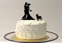 wedding photo - WITH PET DOG Wedding Cake Topper Silhouette Wedding Cake Topper Bride + Groom + Dog French Bulldog Corgi Pet Family of 3 CakeTopper Corgi