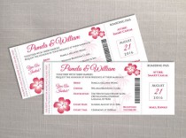 wedding photo -  DIY Printable Wedding Invitation Card Template | Editable MS Word file | 3.25 x 8 | Instant Download | Hawaii Boarding Pass Dark Coral Pink