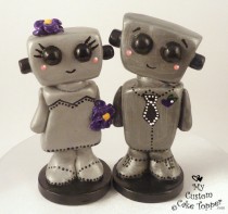 wedding photo - Love Bots Bride and Groom Customizable Wedding Cake Topper Kawaii