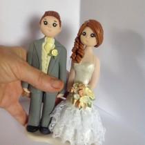 wedding photo - Personalised bride and groom cake topper -  polymer clay everlasting keepsake. Height  approx 6" - hand crafted customised figure