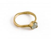 wedding photo - Aquamarine Engagement Ring, 14K Solid Gold Milky Aquamarine Ring, March Birthstone Ring.