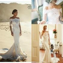 wedding photo - Sexy 2015 Lace Half Sleeve Mermaid Wedding Dresses Bateau Neck Sheer Garden Illusion Spring Bodice Fitted Summer Train Arabic Bridal Gown Online with $128.17/Piece on Hjklp88's Store 