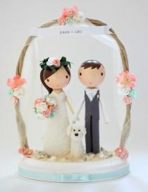 wedding photo - custom beach wedding cake topper - with arch