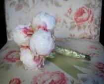 wedding photo - Ivory Peony Wedding Bouquet - Ivory and Mint Peony Bud Bouquet