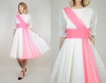 wedding photo - ON SALE • LACE 50's Party Sheer full circle skirt Formal Dress Bombshell Pink Sash Mesh Tuxedo xs