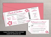 wedding photo -  DIY Printable Wedding Boarding Pass Luggage Tag Template | Invitation | Editble MS Word file | Instant Download | Hawaii Dark Coral Pink