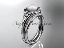 wedding photo -  14kt white gold diamond floral wedding ring, engagement set AP126S