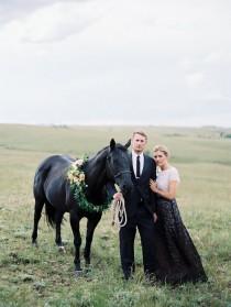 wedding photo - Formal Engagement Session with a Horse in Wyoming - Wedding Sparrow 