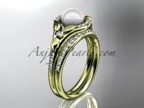 wedding photo -  14kt yellow gold diamond floral wedding ring, engagement set AP126S