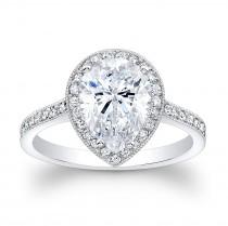 wedding photo - Women's vintage 18kt white gold engagement ring with 2ct Pear Shape white sapphire center (9x7mm) and 0.40 ctw diamonds