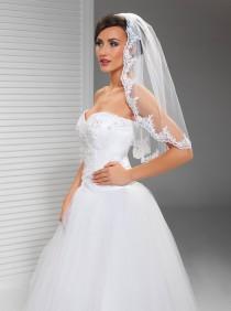wedding photo - Alencon Lace Veil, lace bridal veil, ivory lace veil, white lace veil, scallop lace veil, bridal accessories