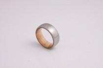wedding photo - olive wood ring titanium band mens wedding wood ring