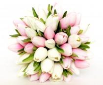 wedding photo - WEDDING BOUQUET- Tulip Pink Wedding Bouquet- Pink And White Tulip Bridal Bouquet- Real To Touch Silk flowers