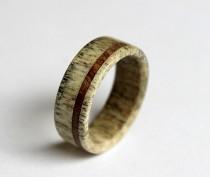 wedding photo - Deer Antler Ring, Antler Ring, Wooden Ring, Antler Ring Inlaid With Oak Wood