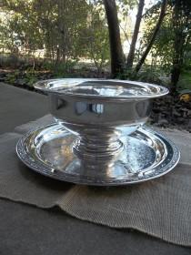 wedding photo - Antique Silver Punch Bowl and Tray Silver Plate Centerpiece Vintage Punch Bowl Wedding Decor Table Settings Silver Barware French Country