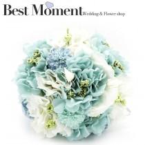 wedding photo - Tiffany blue fabric flower bouquet balloon flower and hydrangea for wedding and photoshoot