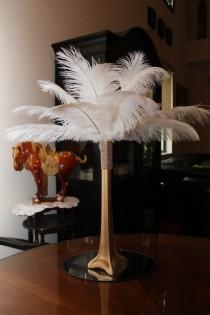 wedding photo - Ostrich Feather Centerpiece 16" Gold Eiffel Tower with Gold Bling