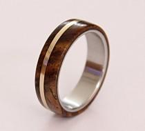 wedding photo - Women's titanium ring with cocobolo wood and bronze pinstripe