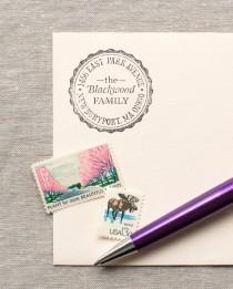 wedding photo - Self-Inking Address Stamp SCALLOP BORDER Design Interchangeable - classic round address stamp
