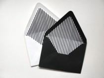 wedding photo - Set of 10 / Custom Color Lined Envelopes / Black & White Striped / A2 / A7 / RSVP 4 Bar / Black White / Matte/ Contour Euro Fold