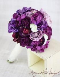 wedding photo - Silk Bride Bouquet Roses Ranunculus Anemone Purple Lavender Cream Country Wedding Lace (Item Number 130121)