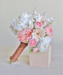 wedding photo - Silk Bridal Bouquet Peonies and Wildflowers Rustic Chic Wedding NEW 2014 Design by Morgann Hill Designs