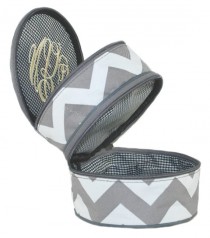 wedding photo - Chevron  Jewelry Makeup Case Bag  Gray 2 Tier Case with free embroidery