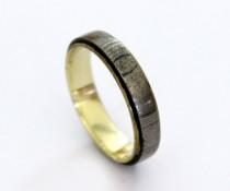 wedding photo - Brass ring with damascus steel rustic ring