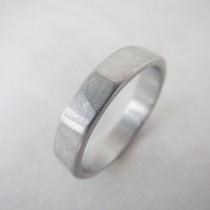 wedding photo - Men's 4mm Narrow Wedding Ring Facet Hammered Textured Aluminum 10th Anniversary