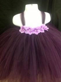 wedding photo - Purple Tutu Dress, Plum Tutu Dress, Dark Purple Tutu Dress, Purple Tutu Dress with Lilac Flowers, Fluffy Tutu Dress