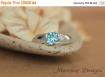wedding photo - ON SALE Blue Topaz Modern Solitaire in Sterling - Silver Artisan Engagement Ring, Commitment Ring, or Promise Ring - December Birthstone Rin