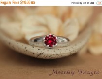 wedding photo - ON SALE Deep Red Ruby in Bold Artisan Sterling Silver Solitaire Mounting - Ruby Engagement Ring, Ruby Promise Ring, or July Birthstone Ring
