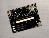 wedding photo -  DIY Printable Wedding RSVP Template | Editable MS Word file | 5.5 x 4.25 | Instant Download | Winter Gold Snowflakes Black