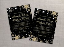 wedding photo -  DIY Printable Wedding Invitation Card Template | Editable MS Word file | 5 x 7 | Instant Download | Winter Gold Snowflakes Black