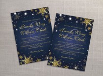 wedding photo -  DIY Printable Wedding Invitation Card Template | Editable MS Word file | 5 x 7 | Instant Download | Winter Gold Snowflakes Royal Navy Blue